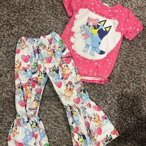 Bell bottom/flare pants and bleach dyed top BLUEY!